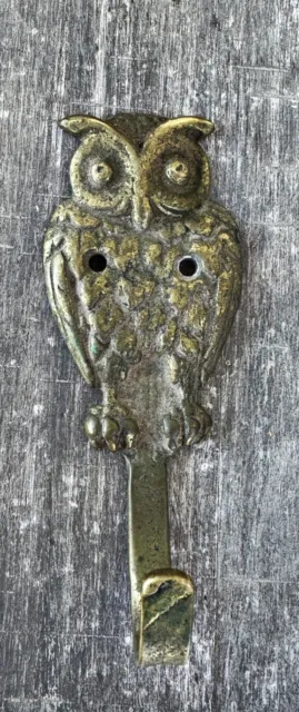 Vintage Brass ? Owl Hook Wall Mount Key Hat Towel Coat Leash Robe Hook Cast Iron