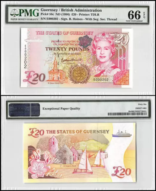 Guernsey 20 Pounds, 1996 ND, P-58c, PMG 66