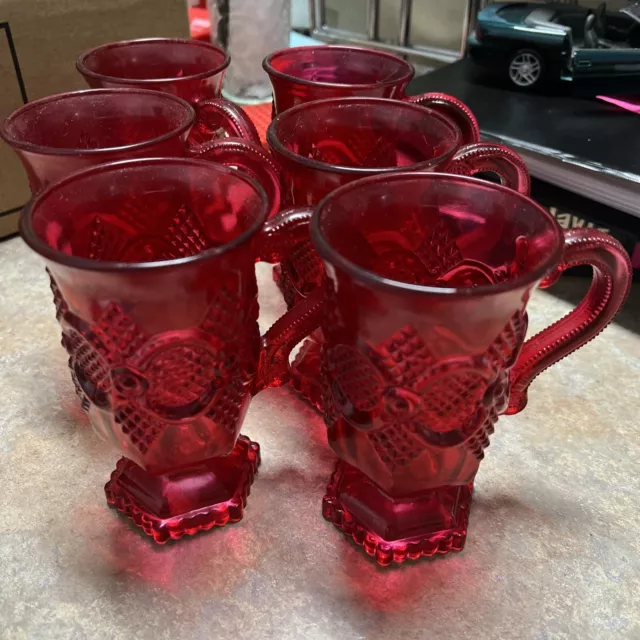 Avon Cape Cod Collection Set of 6 ruby red vintage Pedestal Tea/Coffee Mugs