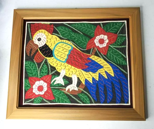Mola de Panama by Kuna Yala People Parrot? Multi Colored Fabric Art 15x18