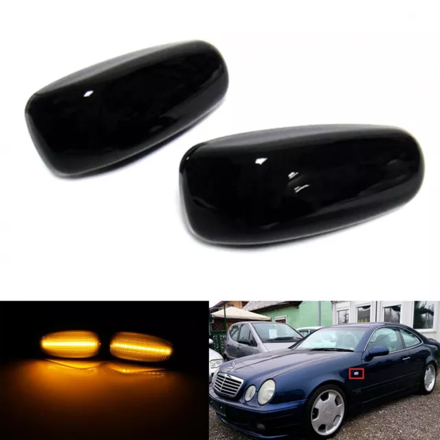 2 Black Lens Amber LED Turn Signal Side Marker Lights For Mercedes CLK SLK Class