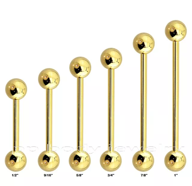 PAIR 14G Gold Plated Surgical Steel Tongue Ring Nipple Ring Barbell 5mm 6mm Ball