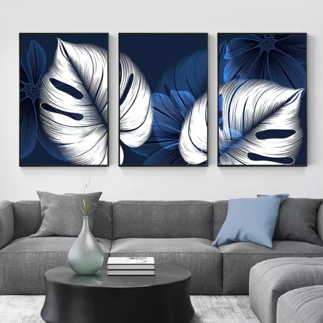 Abstract Blue White Leaf Posters And Prints Modern Nordic Plant Canvas Painting