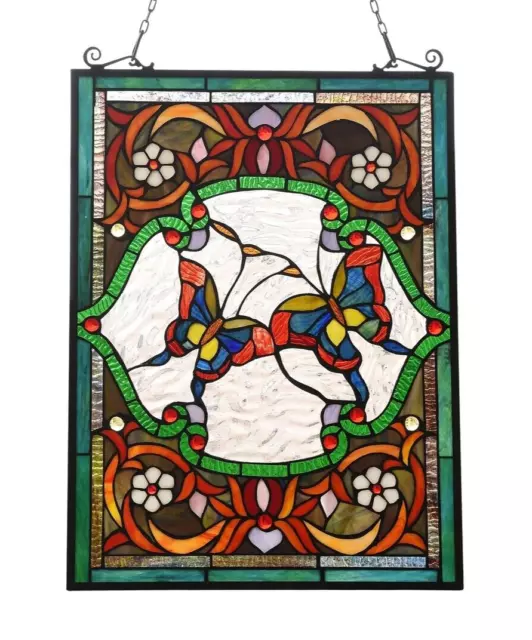 25" x 18"  Stained Glass Tiffany Style Butterfly Utopia Window Panel Sun Catcher