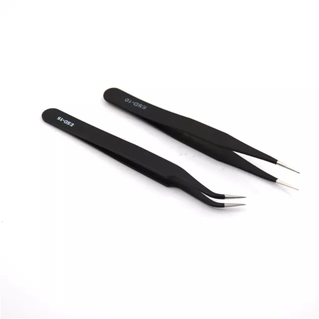 2Pcs/set New Black Anti-static Straight Curved Tweezers Fashion Tools BDAUZ0 q-2