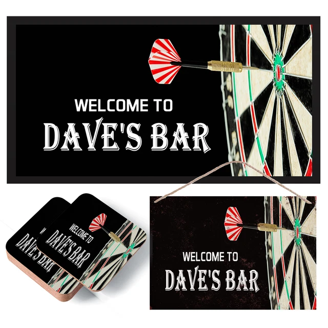 Personalisierte Darts Bar - Matte, Untersetzer & Schild - Bier, Pub, Geschenk, Geburtstag