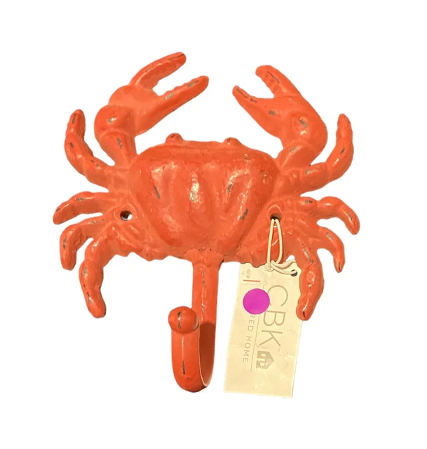 Red Crab Wall Hook Cast Iron Key Towel Coat Hanger Nautical Beach House Decor