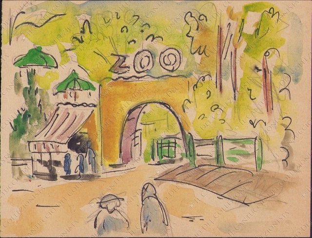 Disegno Entrata allo Zoo ingresso biglietteria Acquerello