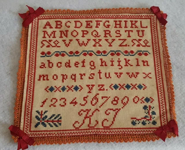 imparaticcio di ricamo antico old sampler 37x40 cm