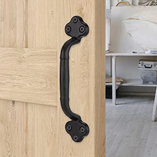 9" Black Rustic Cast Iron Barn Door Handle - Heavy Duty Vintage Metal Gate Pull