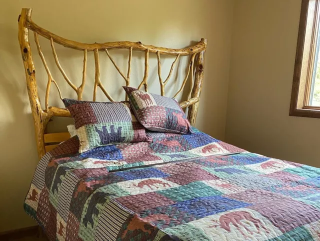 Rustic Cedar Queen or King Bed Log Limbed Headboard Custom Live Edge Shelves
