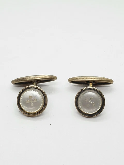 Boutons de manchette anciens en argent vermeil RefN854