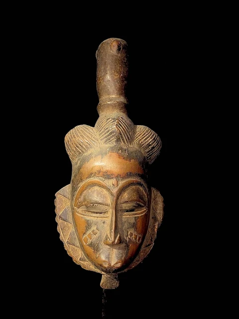 African Tribal Face Mask Wood Yaure Wooden Ceremonial Dance Mask-3175