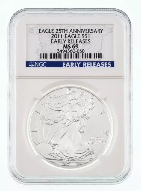 2011 Américain Argent Aigle 25th Anniversaire Classé Par NGC As MS-69 Tôt Sortie