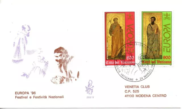 1998 Fdc Venetia N 293/V - Vaticano Vatican City Europa 98 Viaggiata Mf60900