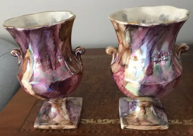 A stylish Vintage pair of Old Court lustre ware urns 2