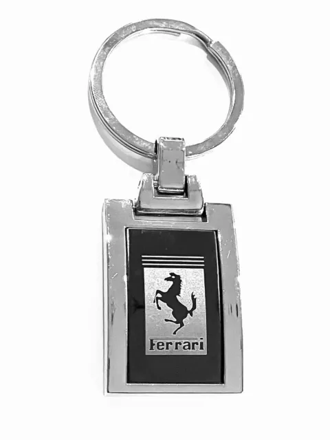 Vintage Ferrari Keychain Keyring Silver Gunmetal Logo Emblem