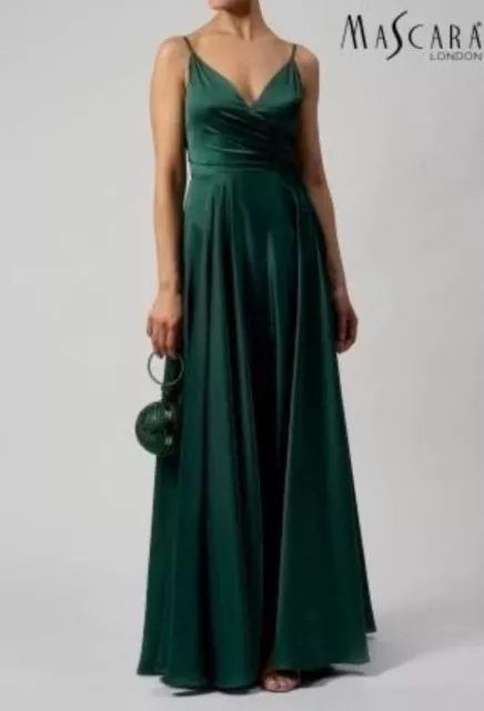 Mascara size 10 MC220123 forest green satin pleat Evening Dress Prom long  BNWT