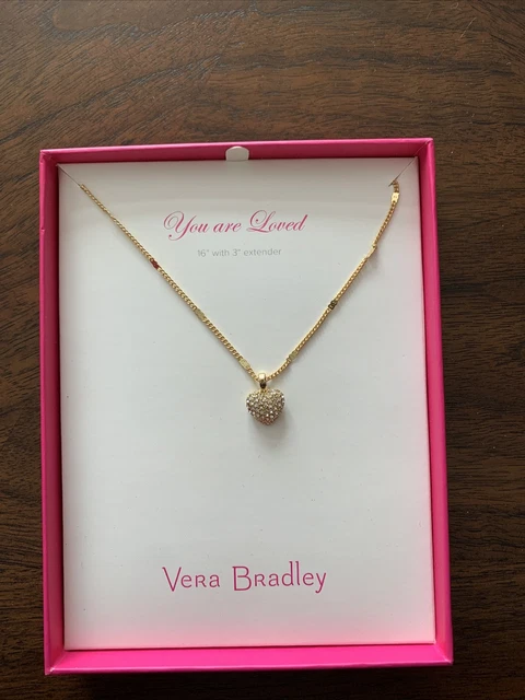 NWT Vera Bradley YOU ARE LOVED Gold Tone Heart Necklace 16" with 3” extender