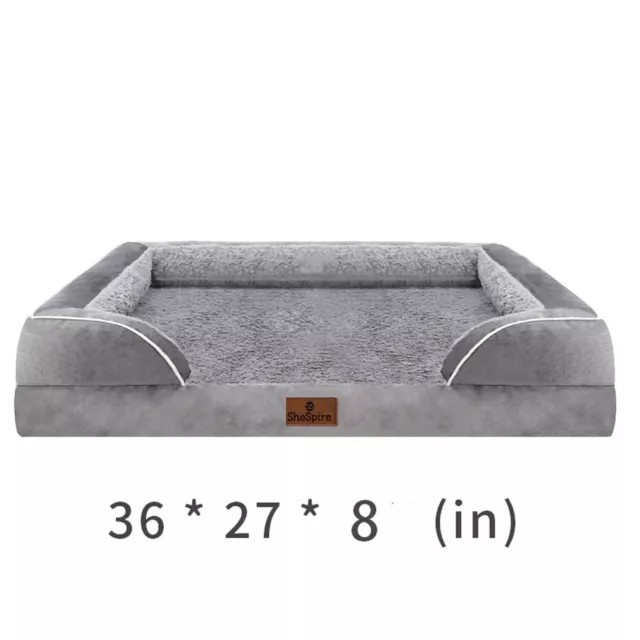 Gray Orthopedic Foam L Dog Bed 3+1/2Side Memory Foam Bolster Pet Sofa with Cover