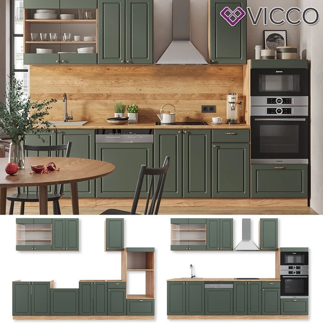 Cuisine Intégrée Fame-Line Vicco - Single Style Rustique - 280cm - Couleur Chêne Vert Or - MDF/aggloméré