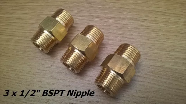 3 x 1/2" BSP BRASS MALE NIPPLE / AIR COUPLER / HOSE FITTING / BRASS FITTINGS