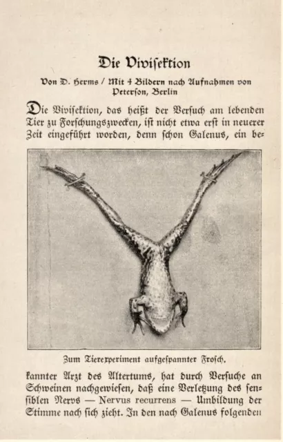 D. Herms: Die Vivisektion anno 1927 - Hist. Bericht von 1927 mit 4 Abb.