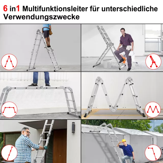 Mehrzweckleiter Multifunktionsleiter Leitergerüst Leiter 6 in 1 Alu Stehleiter 3