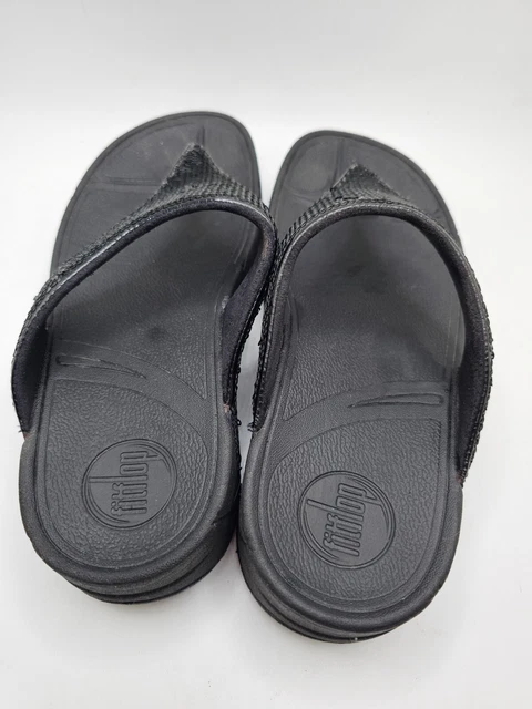 FitFlop Electra Sequin Thong Flip Flops Sandals (034-001) Black Wedge Size 6 2