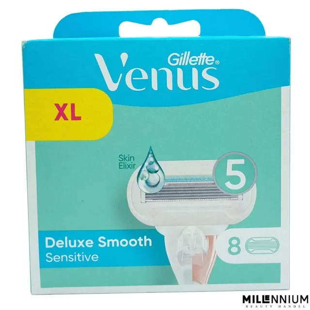 Gillette XL Pack 8 Stück Venus Deluxe Smooth Sensitive Rasierklingen neue Formel