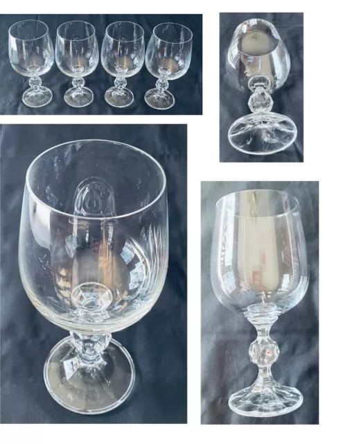 VINTAGE Bohemia Crystal Wine Glasses CLAUDIA 12 oz Prism Ball Stem 4-Pc Set