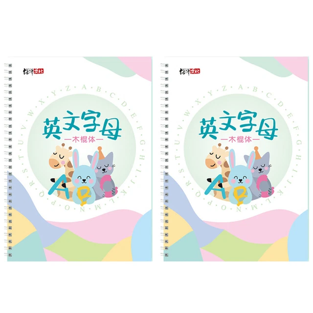 2 piezas Libro de Ejercicios Escritura Inglés Caligrafía Del Alfabeto Inglés White