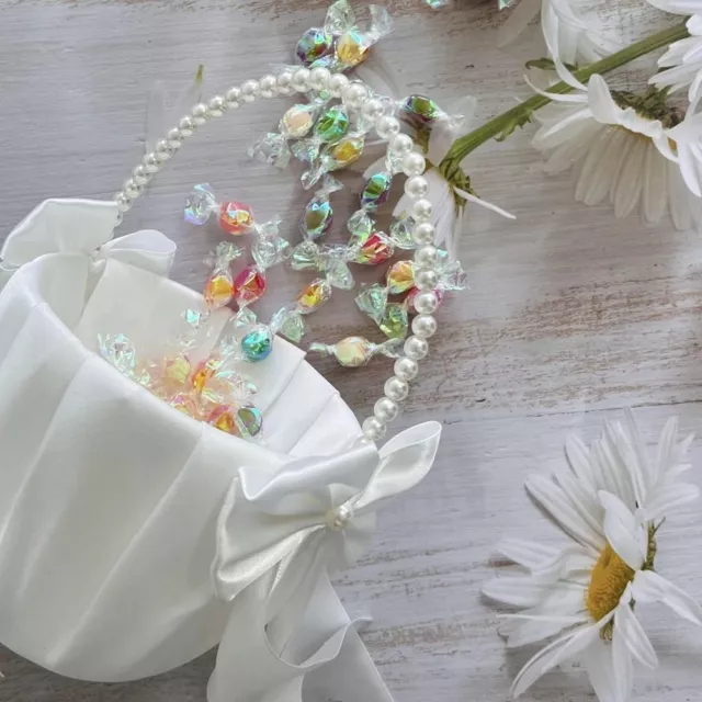 Cesta de boda simple con flores blancas para niñas perla para flor novia/niños mano
