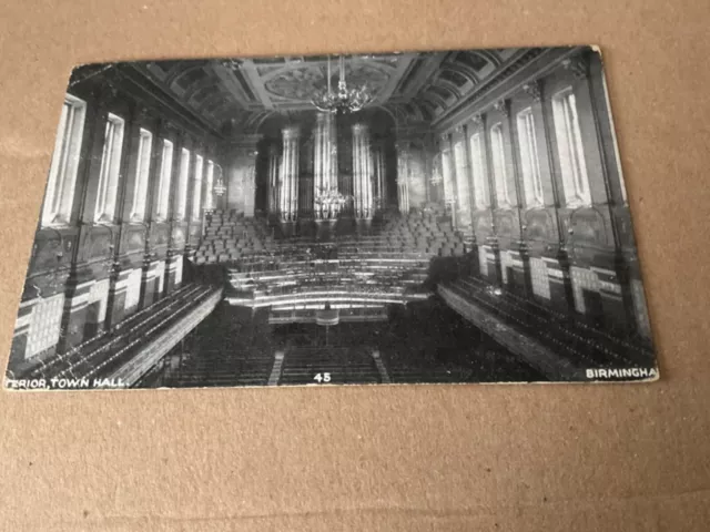 Vintage Postcard Interior Town Hall Birmingham Unbranded Posted 1909