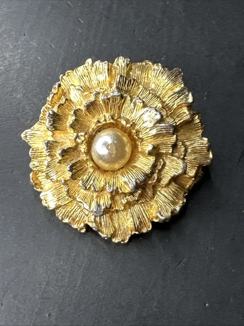 Ancienne Broche En Plaquer Or 18k 750 Art Déco Nouveau créateur perle