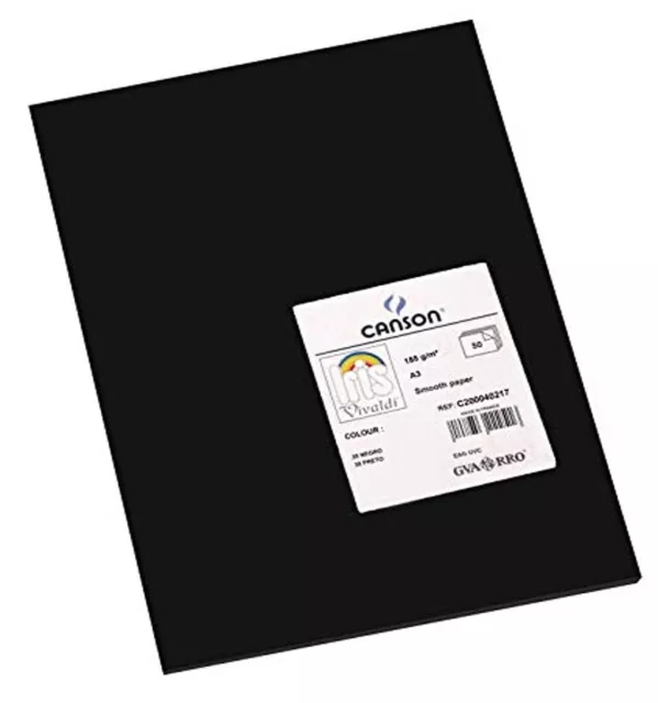 Canson Iris Vivaldi A3 185 GSM Smooth Colour Paper - Black (Pack of 50 Sheets) 1