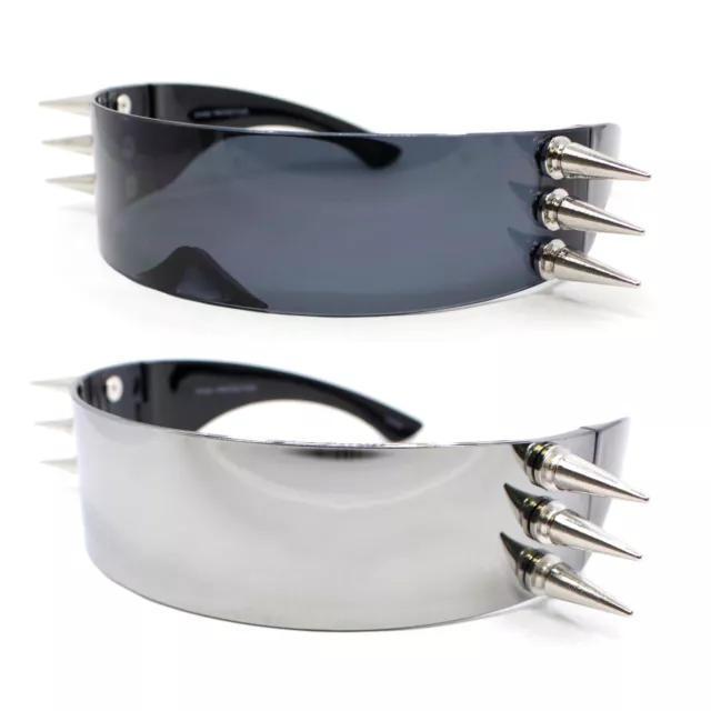 Apocalyptic Futurism Punk Metal Horn Stud Cyclops Shield Wrap Sunglasses