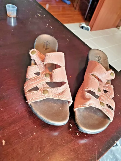 Clarks Bendables Womens Mauve Leather Slip On Sandals 65173 Size 8 M