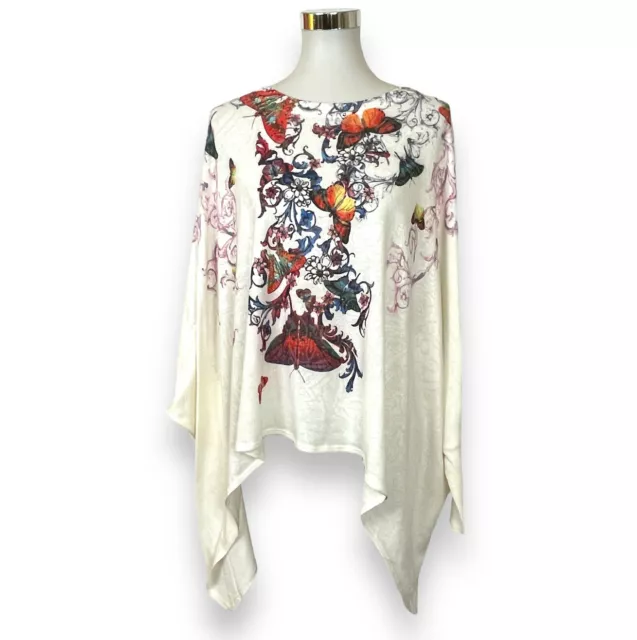 Nally Millie Size OS One Size Poncho Top Ivory Knit Butterfly Print