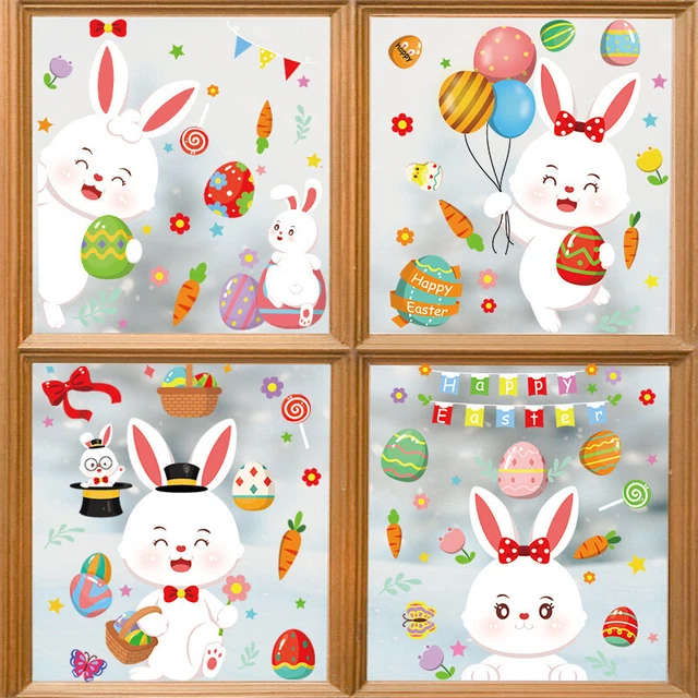 Easter Window Stickers Rabbit Carrot Eggs Electrostatic Glass Wall Sticker Decal