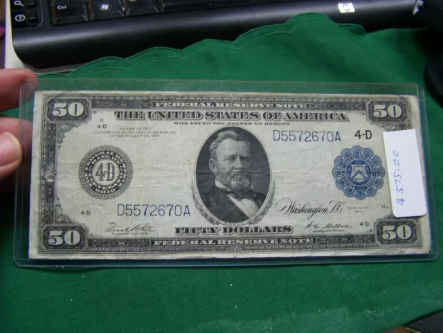 FR 1039b $50 - 1914 large federal reserve note - 4D Cleveland Ohio FR 1039b $50 - 1914 large federal reserve note - 4D Cleveland Ohio