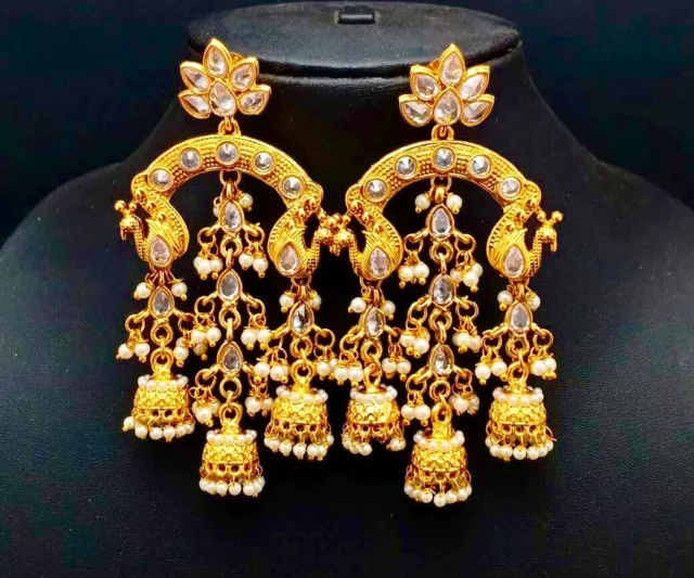 Ethnic Indian Bollywood Wedding Polki Earrings Jhumka Jhumki Bridal Jewelry