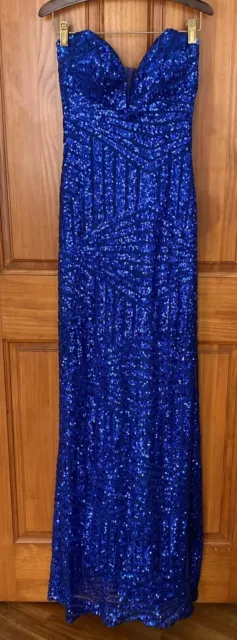 May Queen Couture Royal Blue Long Sleeveless Pencil Sequin Prom Dress Size 2