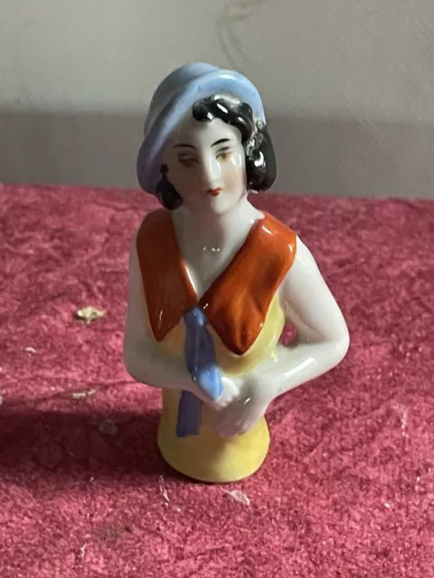 Demi Poupée Ancienne Demi Dame Au Chapeau Porcelaine Allemagne Antique 1920