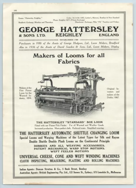 1930S PAPER AD, George Hattersley & Sons Ltd, Keighley, Textile ...