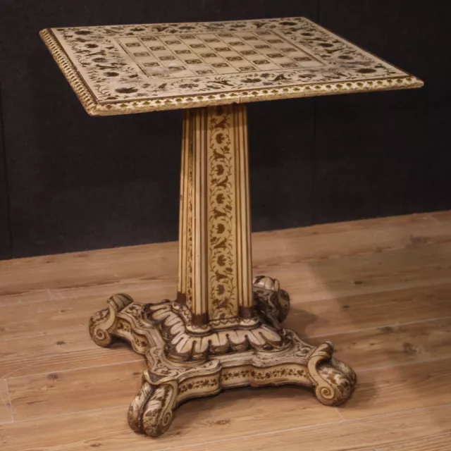 Antike Spieltisch mit Schachbrett Möbel 19 Jahrhundert bemalt Holz Tisch