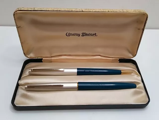 New O/S Conway Stewart 107 Fountain Pen & Pencil  In Nice Original Box 14Kt