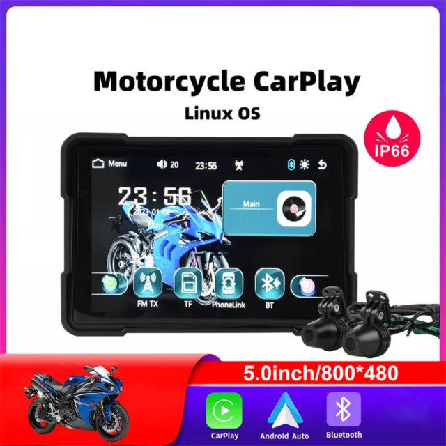 5" Motorrad Smart Touchscreen Wireless CarPlay Android Navigator & Dual-Kameras