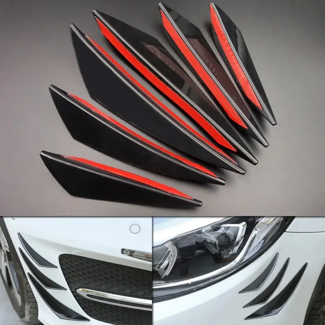 6X GLOSS BLACK Car Front Bumper Lip Splitter Fins Body Spoiler
