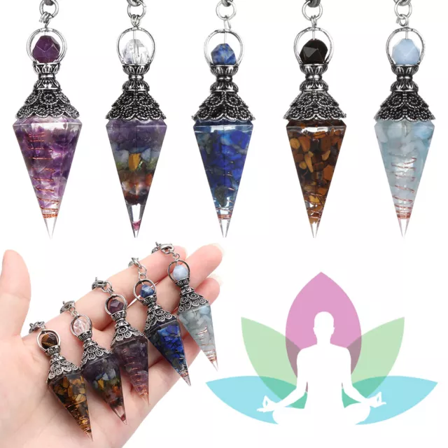 Wicca Dowsing Pendulum Gemstone Chakra Crystal Pendant Neckalce Divination